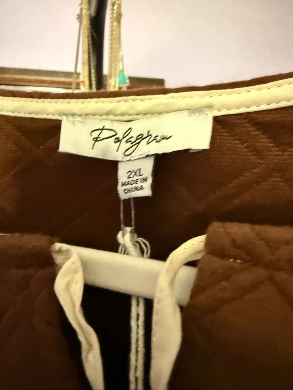 Pilgrim Brown Quilted Peplum Dress with Tie Detail - Picture 3 of 3